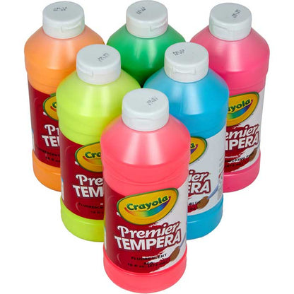 Fluorescent Tempera Paint, 6 Count 16 Ounce Bottles - US 1936