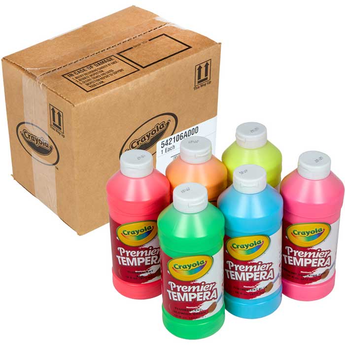 Fluorescent Tempera Paint, 6 Count 16 Ounce Bottles - US 1936