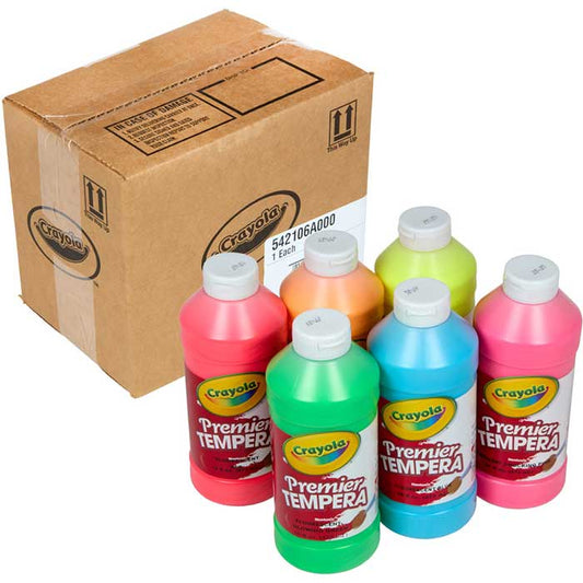 Fluorescent Tempera Paint, 6 Count 16 Ounce Bottles - US 1936